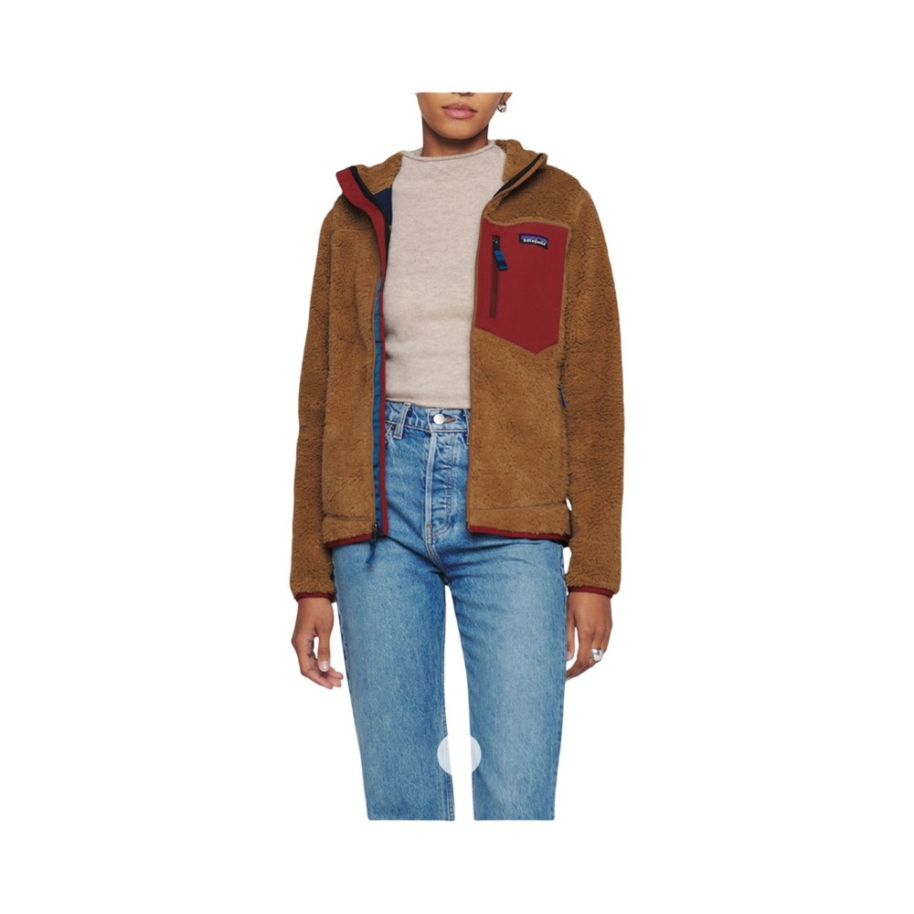Patagonia Women's Tan and Burgundy Teddy Jacket